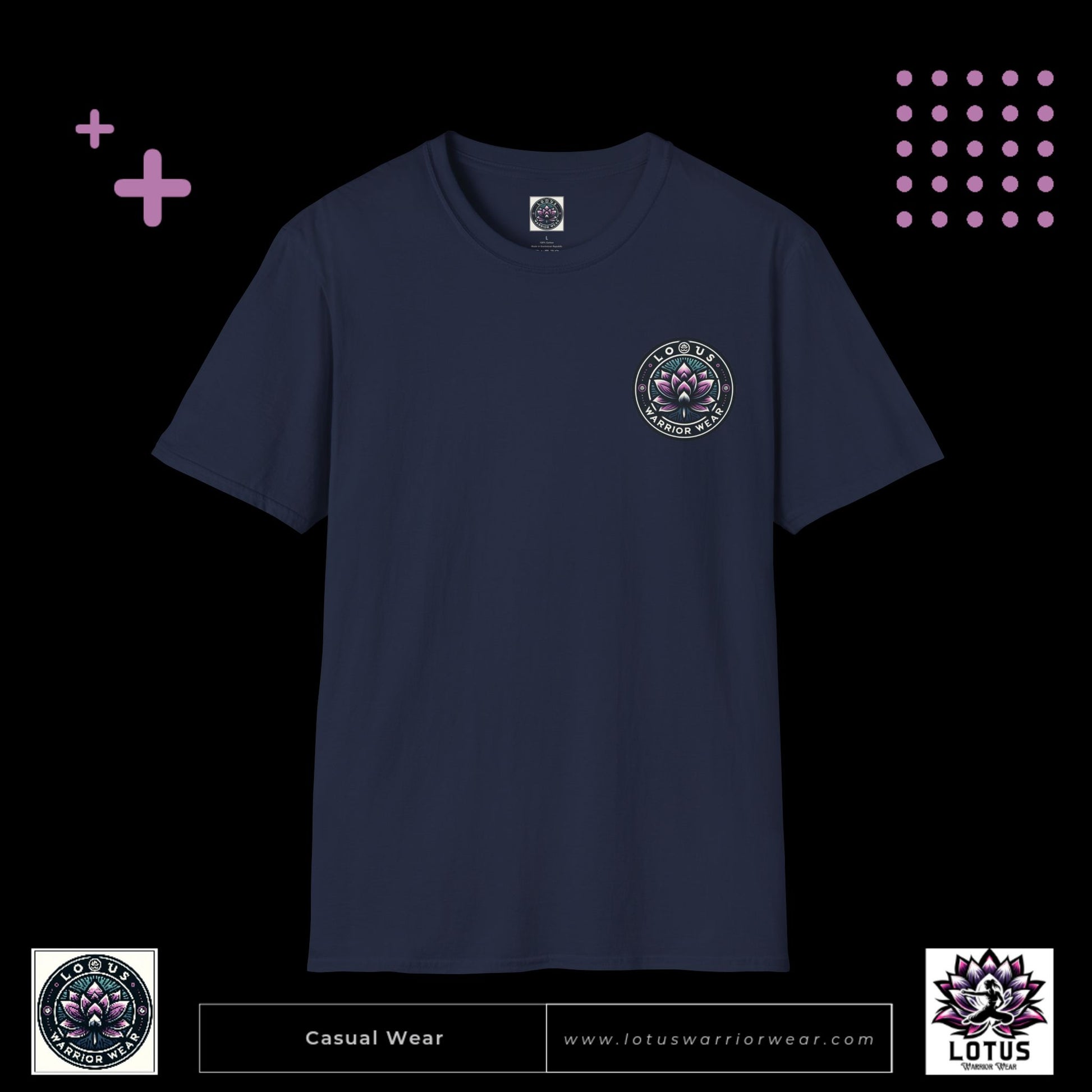 Lotus Warrior Wear logo T-shirt for women in martial arts, empowering casual apparel showcasing strength, resilience, and sisterhood. Perfect for fighters and martial arts enthusiasts.