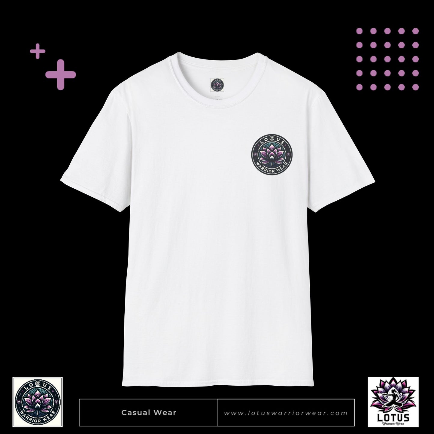 Lotus Warrior Wear logo T-shirt for women in martial arts, empowering casual apparel showcasing strength, resilience, and sisterhood. Perfect for fighters and martial arts enthusiasts.