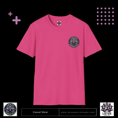 Lotus Warrior Wear logo T-shirt for women in martial arts, empowering casual apparel showcasing strength, resilience, and sisterhood. Perfect for fighters and martial arts enthusiasts.