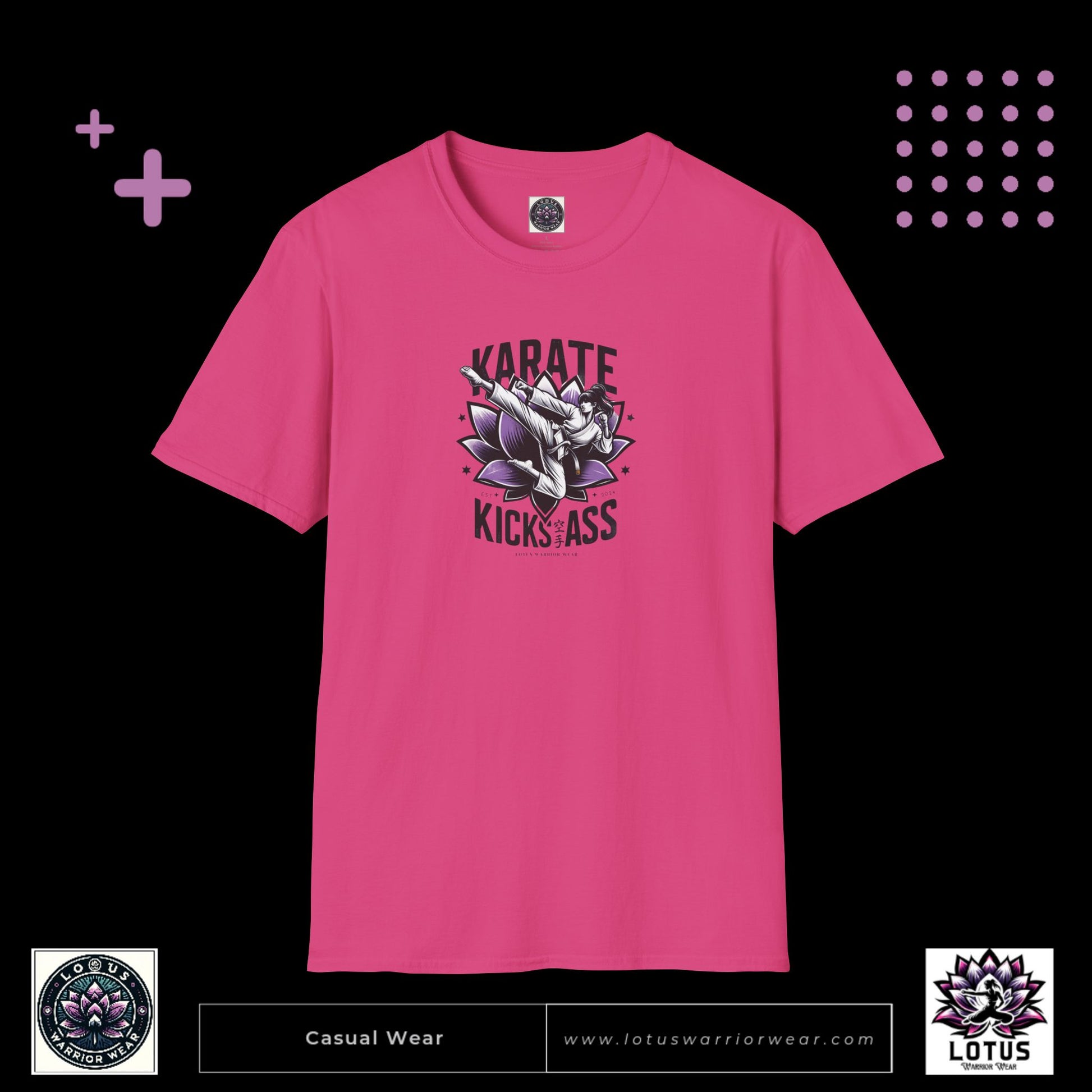 Karate Kicks Ass T-shirt for women martial artists, showcasing bold karate-inspired design. Perfect for female fighters, karate enthusiasts, and empowerment clothing fans.